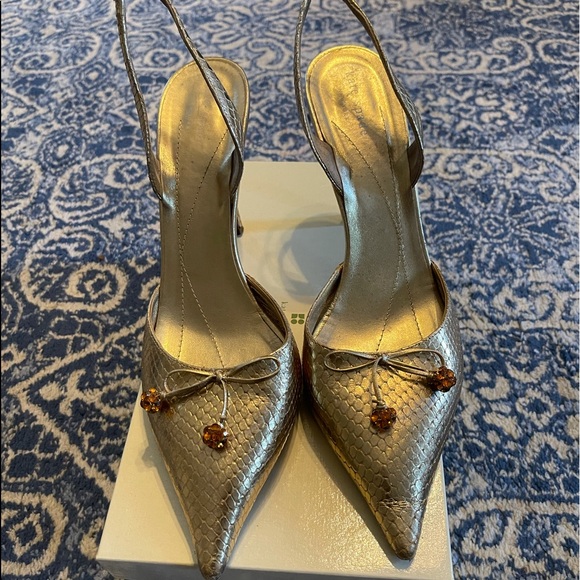 Sold - Kate Spade Gold Snake Skin Slingback Heels Sz 10 - Picture 2 of 5